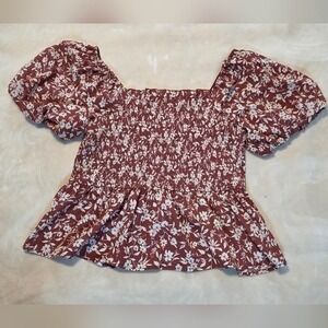 Smocked Floral Peplum Top Puff Sleeve Cottagecore Blouse Size 2X